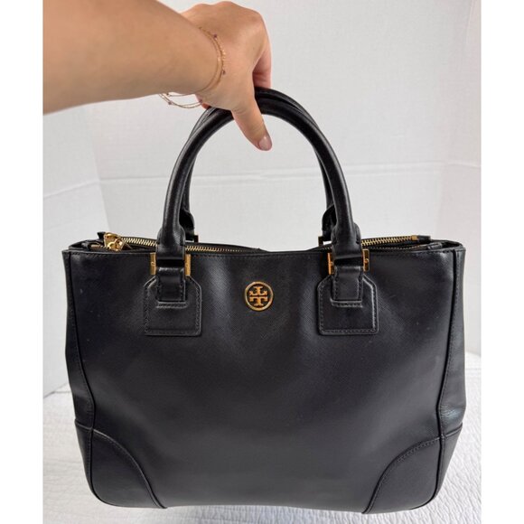 Tory Burch Black Saffiano Robinson Leather Double Handle Tote Handbag - Picture 1 of 15